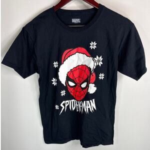 Spiderman Santa Hat Christmas Short Sleeve Shirt Marvel Kids Size Large‎ NWOT